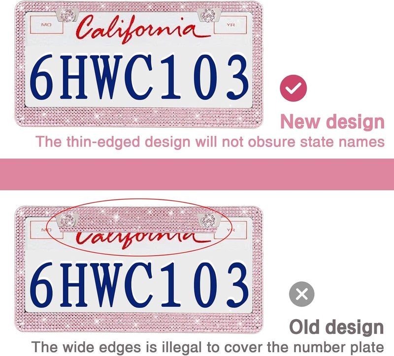 RtPcor 2 Pack Bling License Plate Frames Premium Sparkly License Plate Frame for Women Durable Pink Bling Car Accessories - Image 4